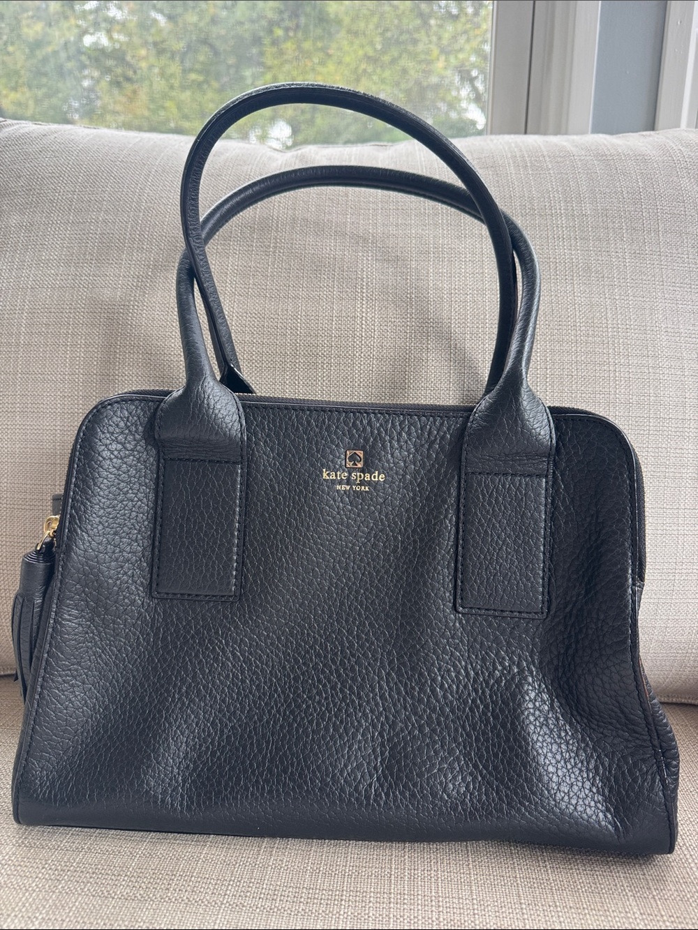 kate spade Black Pebbled Leather Satchel with Tassel